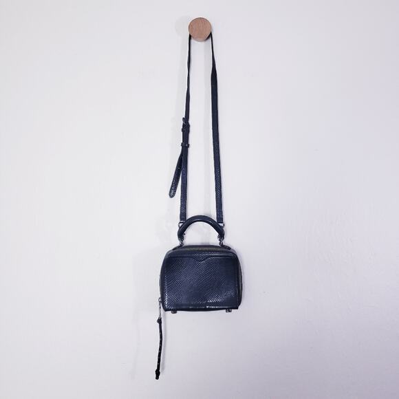 Rebecca Minkoff Box Crossbody Bag Black Snakeskin Embossed Leather Studded - Picture 2 of 14